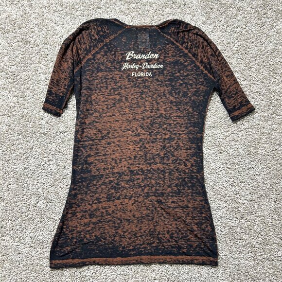 Harley-Davidson Women's Sz S Burnout Tee Shirt S Black & Orange Short Sleeve - Picture 2 of 8